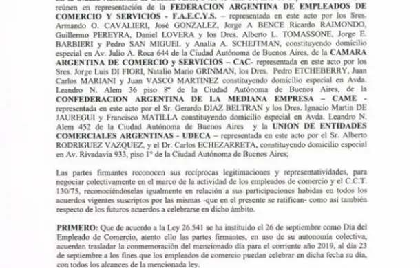 acta empleado comercio