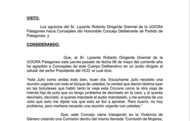roberto lipiante maria ciccone repudio dolores patane agravios insultos