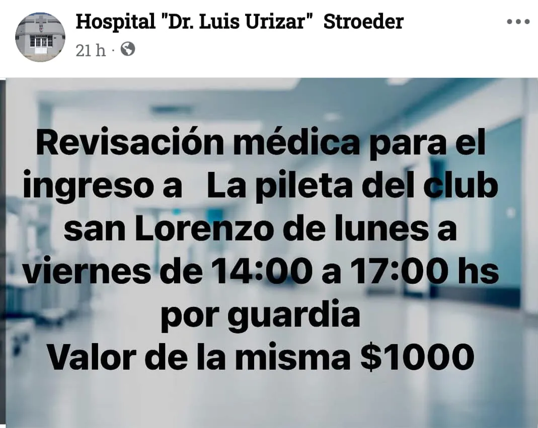 HOSPITAL, STROEDER, REVISACION MEDICA, PILETA