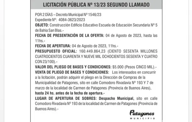 licitacion 13 segundo llamado